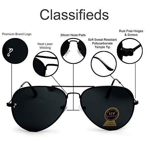 Campeon Unisex Uv Protected Aviator Black Frame Black Glass Sunglasses With Attractive Case- Pack Of 1 (Large)