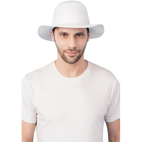 Primebox Cotton Classic Packable Beach Outdoor Fishing Bucket Sun Hat For Men Women Adult Boys Teen Round Big Wide Brim Floppy Summer Sun Protection Hat (White 3Pcs Combo)