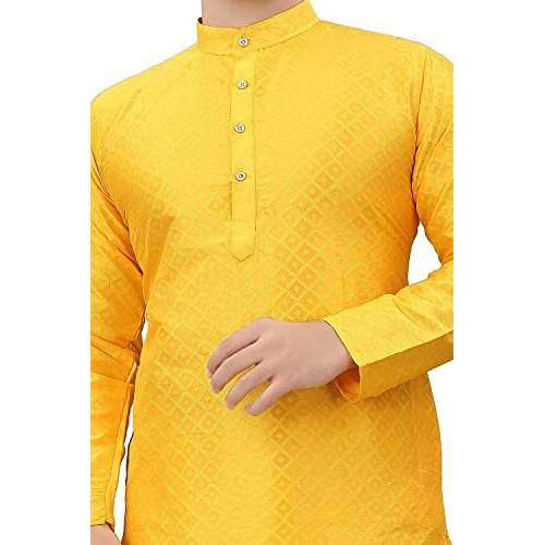 Baghadbillo Men's Jcard Straight Kurta (Jcard Kurta Yellow -38)