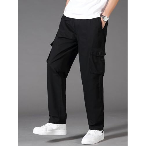 Paralians Men's Polyester Blend Casual Cargo Trousers Pants, Designed For Everyday Casual Wear And Outdoor Activities Black