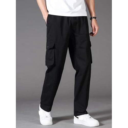 Paralians Men's Polyester Blend Casual Cargo Trousers Pants, Designed For Everyday Casual Wear And Outdoor Activities Black