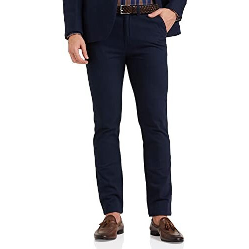 Amazon Brand - Symbol Men's Flexi Waist Regular Fit Casual Mid Rise Pants/Chino Navy 32