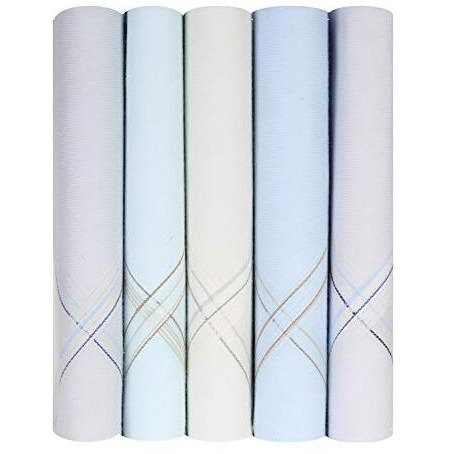 Caruso Italy Men's Luxury 100% Pure Cotton Handkerchief Light Base With Colored Border - Pack Of 5