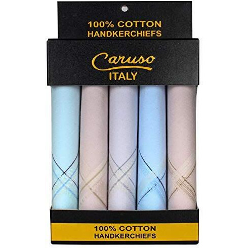 Caruso Italy Men's Luxury 100% Pure Cotton Handkerchief Light Base With Colored Border - Pack Of 5