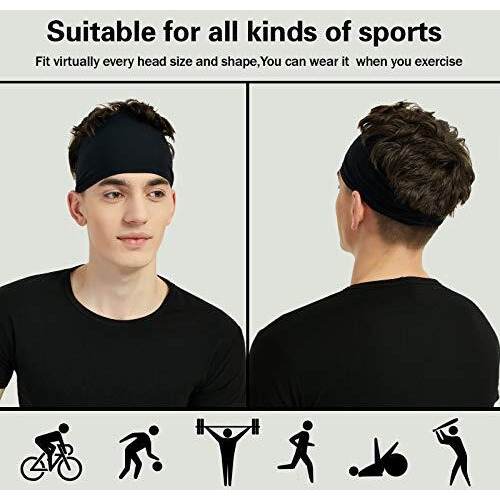 Pilamor Sports Headbands For Men (5 Pack),Moisture Wicking Workout Headband, Sweatband Headbands For Running,Cycling,Football,Yoga,Hairband For Women And Men (White, Brown, Dark Gray, Black, Green)