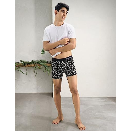 Damensch Men's Regular Fit Supima Printed Cotton Boxer Brief Pack Of 1 | Boxers For Men, Underwear For Men, Underwear For Men Combo,V Shape Underwear For Men-Breezy Black-L