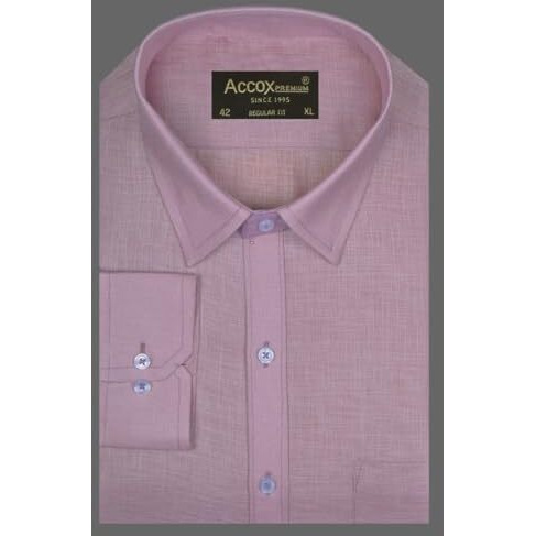 Accox Men's Breathable Cotton Linen Full Sleeves Regular Fit Plain Formal Shirt For Men (S_Gcr373_42) Light Pink