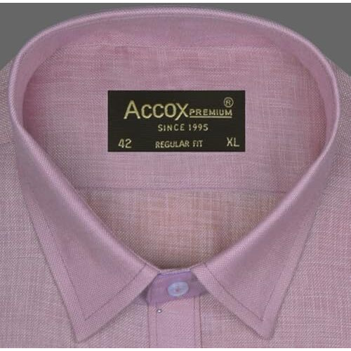 Accox Men's Breathable Cotton Linen Full Sleeves Regular Fit Plain Formal Shirt For Men (S_Gcr373_42) Light Pink