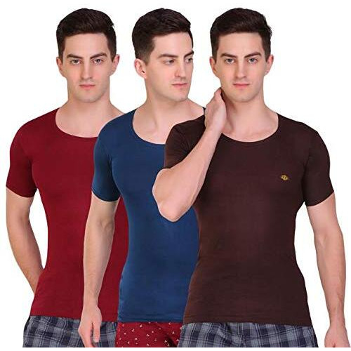 T.T. Men Solid Pack Of 3 Dyed Vest Assorted(Tit_Dyed_Rns_Po3_Nbs_95)