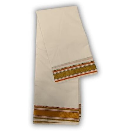 Prakasam Cotton Mens Panchakacham 9X5 Unbleached Cotton Dhoti And Towel Set (Muthu Pet-010) Dhoti Size 1.28X4.00 Mtrs And Towel Size1.28X2.20Mtrs. Both Attached Together.