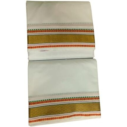 Prakasam Cotton Mens Panchakacham 9X5 Unbleached Cotton Dhoti And Towel Set (Muthu Pet-010) Dhoti Size 1.28X4.00 Mtrs And Towel Size1.28X2.20Mtrs. Both Attached Together.
