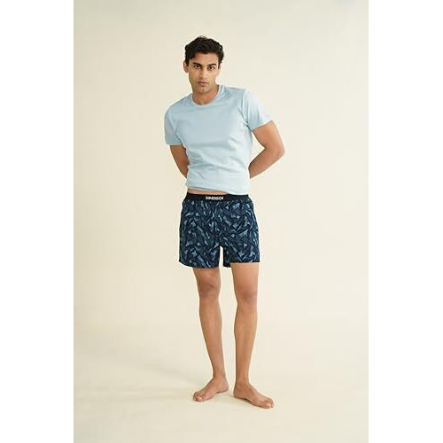 Damensch Breeeze Men's Ultralight Cotton Inner Boxers-Pack Of 1-Spikey Blue-Medium