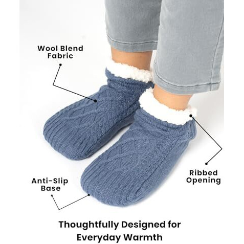 Dirts Thermal Winter Socks With Anti-Slip Silicone Grip - Thick, Warm Woolen Ankle Length Socks For Men, Women, And Kids - Cozy Cold Weather Essentials(28Cm) (9-10) Uk, Blue