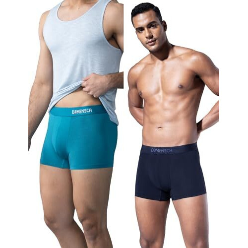 Damensch Men's Modal Trunks (Pack Of 2) (Dam-Er-Mix-T-Od-Kb-Pack-2-M_Ocean Depths, Kentt Blue_M)
