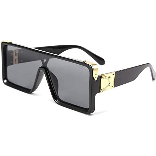 Elegante Uv 400 One Piece Square Sunglasses Women Men Metal Buckle Design Elg540 (Black, Pack Of 1 - Non-Polarized)