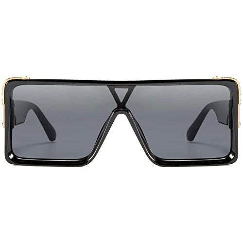 Elegante Uv 400 One Piece Square Sunglasses Women Men Metal Buckle Design Elg540 (Black, Pack Of 1 - Non-Polarized)