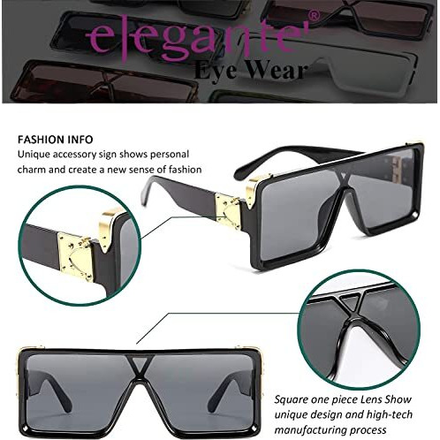 Elegante Uv 400 One Piece Square Sunglasses Women Men Metal Buckle Design Elg540 (Black, Pack Of 1 - Non-Polarized)