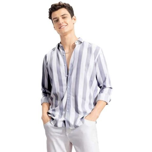 U-Turn Slim Fit Casual Shirt For Men|| Latest Shirt For Men|| Shirt For Men Stylish Latest || Men Printed Striped Shirt Grey-White S
