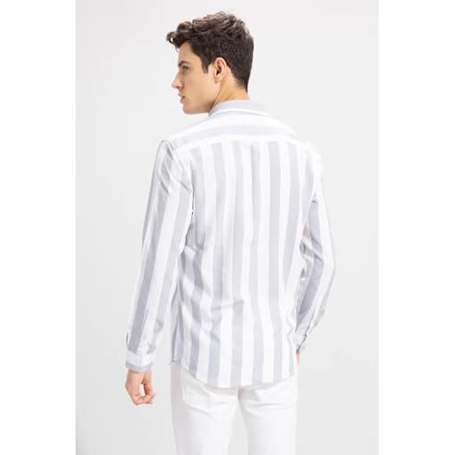 U-Turn Slim Fit Casual Shirt For Men|| Latest Shirt For Men|| Shirt For Men Stylish Latest || Men Printed Striped Shirt Grey-White S