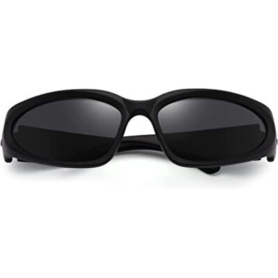 4Flaunt Futuristic Series Wraparound Y2K Sunglasses For Men & Women | Uv Protected | Full Rim Trending & Stylish Shades | Free Size (C2 - Matte Black Frame/Grey Lens)