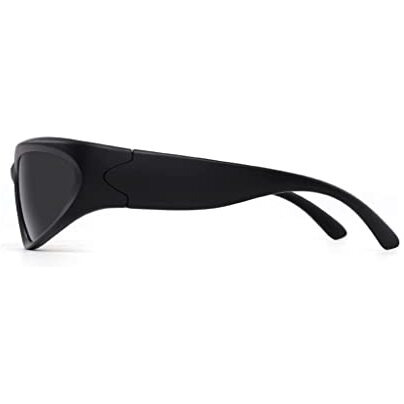 4Flaunt Futuristic Series Wraparound Y2K Sunglasses For Men & Women | Uv Protected | Full Rim Trending & Stylish Shades | Free Size (C2 - Matte Black Frame/Grey Lens)