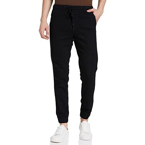 Amazon Brand - Symbol Men's Regular Jogger Fit Cotton Blend Jeans Black-1 36