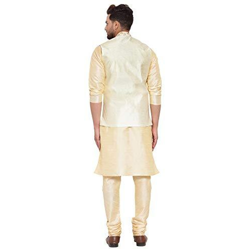 Kraft India Men's Stylish Silk Solid Kurta With Churidar & Nehru Jacket Set (Color-Fawn With Cream, Size-42)