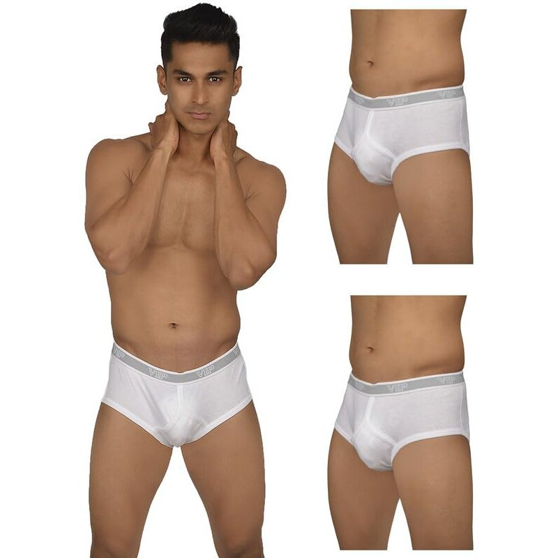 Vip Signor Men's Super Combed Cotton Rib Solid White Briefs With Ultra Soft Waistband | Pack Of 3