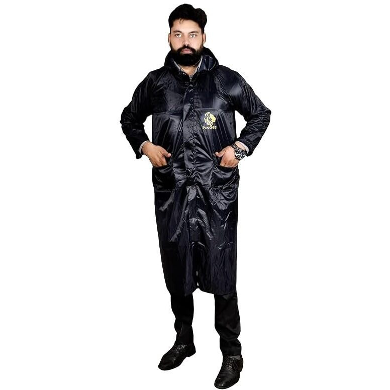 Pro365 Polyester Unisize Waterproof Full Sleeve Casual Style, Black Rain Poncho Stylish/Versatitle Lightweight With Portable Protection For Mens & Womens (One Size Fits All)