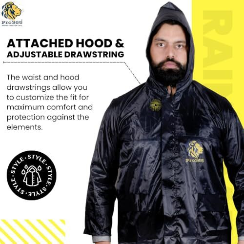 Pro365 Polyester Unisize Waterproof Full Sleeve Casual Style, Black Rain Poncho Stylish/Versatitle Lightweight With Portable Protection For Mens & Womens (One Size Fits All)