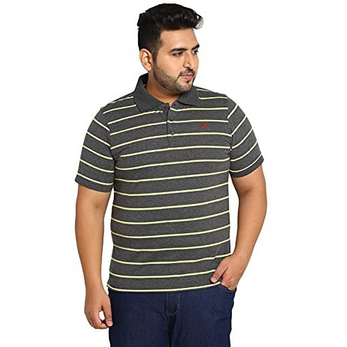 American Crew Polo Collar Stripes Regular Fit T-Shirt For Plus Size Men (Light Green & Anthra Melange-Ac3048-5Xl), Multi