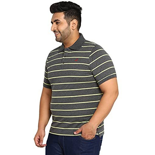 American Crew Polo Collar Stripes Regular Fit T-Shirt For Plus Size Men (Light Green & Anthra Melange-Ac3048-5Xl), Multi