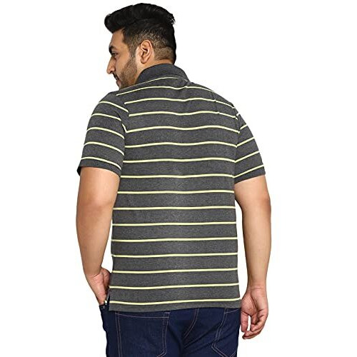 American Crew Polo Collar Stripes Regular Fit T-Shirt For Plus Size Men (Light Green & Anthra Melange-Ac3048-5Xl), Multi