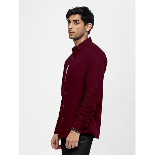 Impression Fab Men's Classic Long Sleeve Button-Down Shirt, Casual Cotton Maroon