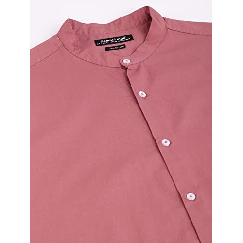 Dennis Lingo Men's Solid Chinese Collar Dusty Pink Casual Shirt