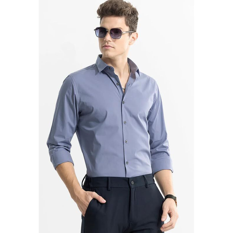 U-Turn Slim Fit Casual Shirt For Men - Latest Stylish Formal Wear (Grey, Medium)
