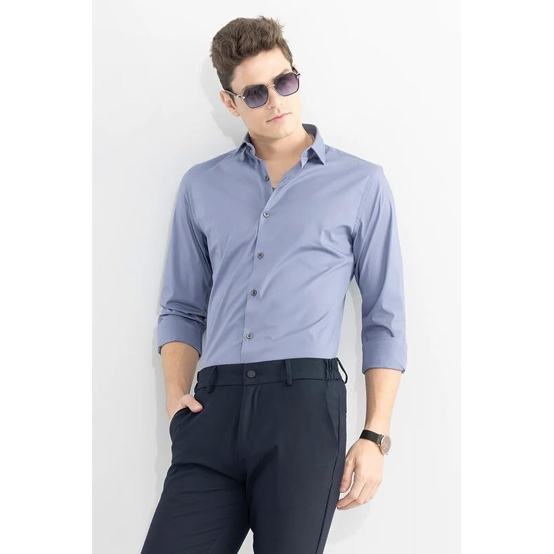U-Turn Slim Fit Casual Shirt For Men - Latest Stylish Formal Wear (Grey, Medium)