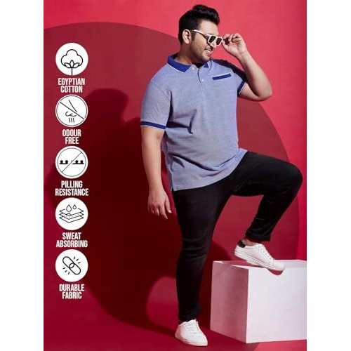 Bigbanana Plus Size Men's Regular Fit Solid Polo Tshirt (Pacific,Blue,3Xl)