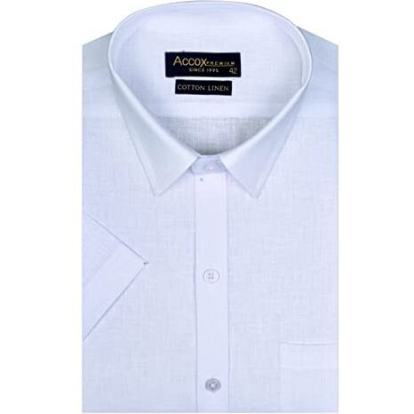 Accox Men's Half Sleeves Regular Fit Cotton Linen Formal Plain Shirts(Gcr150_46) White