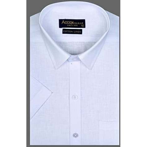 Accox Men's Half Sleeves Regular Fit Cotton Linen Formal Plain Shirts(Gcr150_46) White