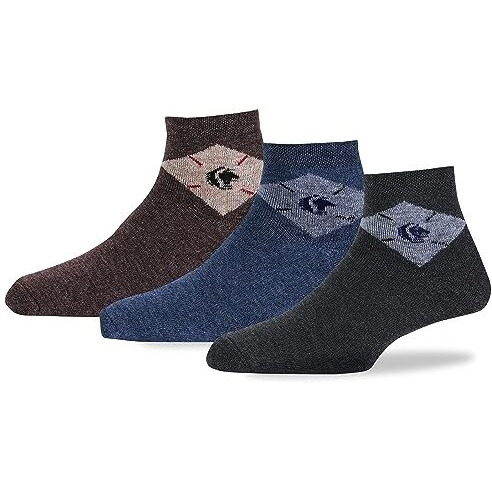 Rc. Royal Class Men's Ankle Woolen Thick Terry Argyle Multicolored Socks (Pack Of 3 Pairs Winter Wear Socks)