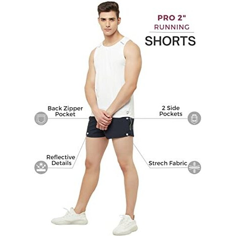 Truerevo Men's Running Shorts, Navy Blue, Large, 2" Inseam, 3 Pockets