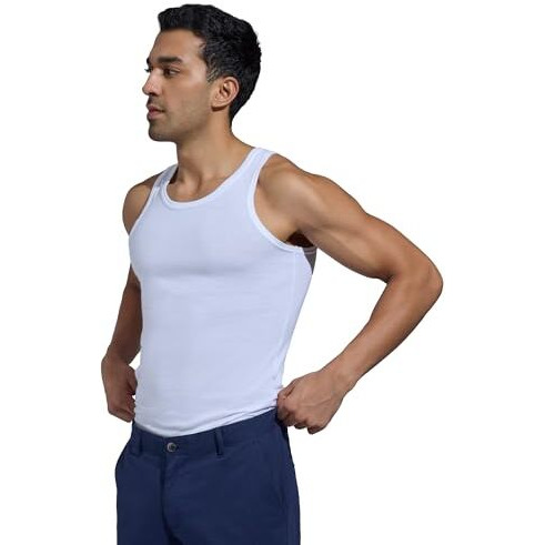 Xyxx Men's Cotton Vest, Regular Fit, Solid, Pack Of 2, Xyvest2Pckn12M, Polar White+Polar White, M