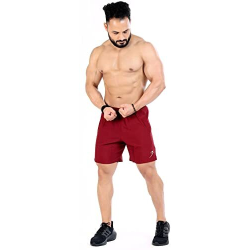 Fuaark Double Layer 2 In 1 Sports Shorts With Inner Tights For Men Gym Tight Short With Pocket (Medium, Maroon)