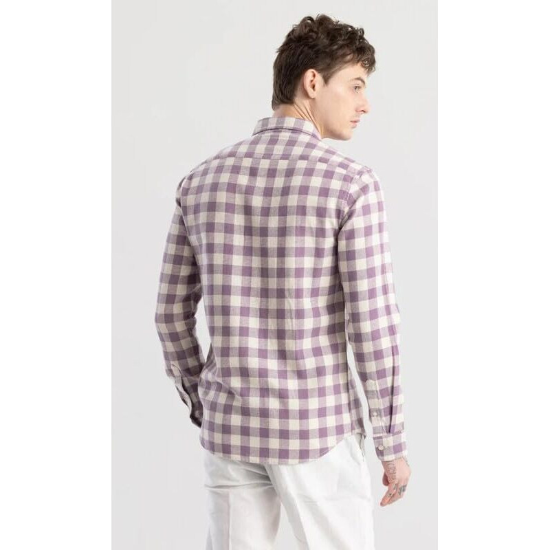 Men's Cotton Casual Printed Checkered Stylish Latest Shirt For Men (Purple Medium)