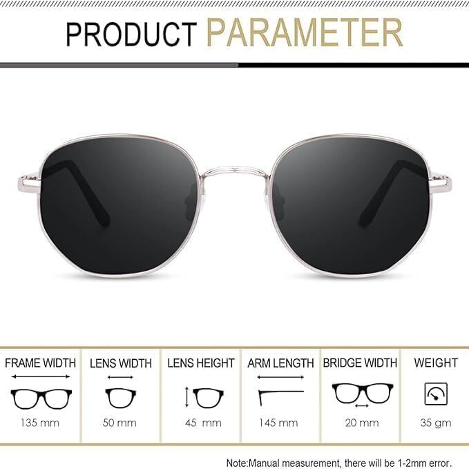 Roshfort Metal Unisex Sunglasses Hexagon Silver Frame, Sleek Black Lens Uv Protection, Pathan Srk Choise Sunglasses Perfect For Men's And Women's [Pack Of 1, D-4 ]