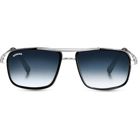 Royaltail Nirvana Sunglasses Silver Frame & Blue Gradient Square Glass, Unisex Square 100% Uv Protected | For Men& Women | For Protection, Party & Styling