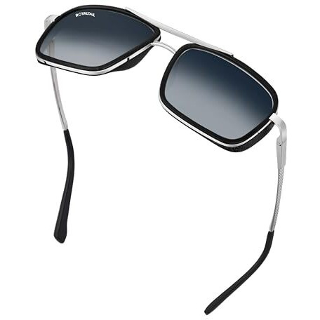 Royaltail Nirvana Sunglasses Silver Frame & Blue Gradient Square Glass, Unisex Square 100% Uv Protected | For Men& Women | For Protection, Party & Styling
