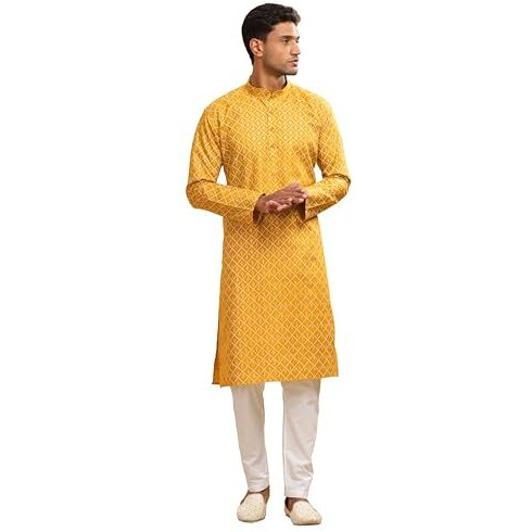 Be Active Men's Cotton Regular Kurta (C-399-2_Yellow) Size-M