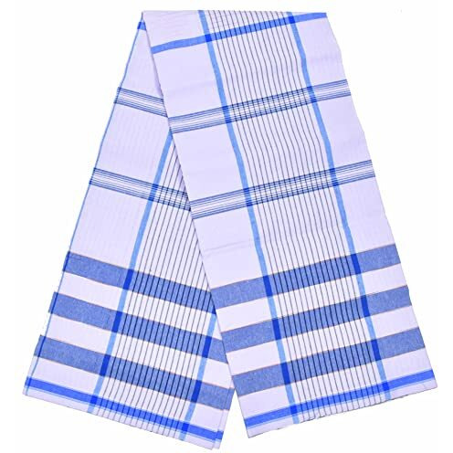 Tuni Mani Men's Stitched Cotton Lungi | White | 2.10M Free Size (Pack Of 2) | (Blue Fancy Checked)